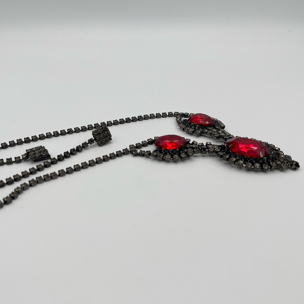 Vintage 1960s Ruby & Onyx Rhinestone Demi-Parure | Juliana Style Tiered Necklace - Picture 6 of 14